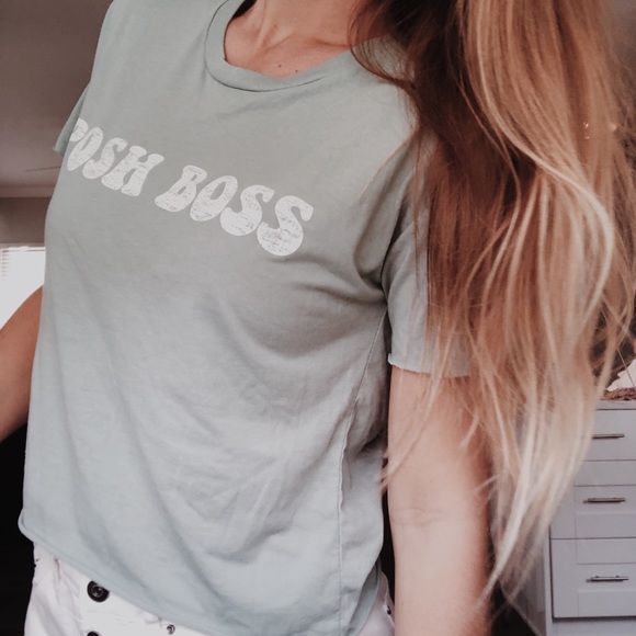 POSH BOSS ✰ Groovy Print Raw Hem Tee in Sea Green - Picture 3 of 5